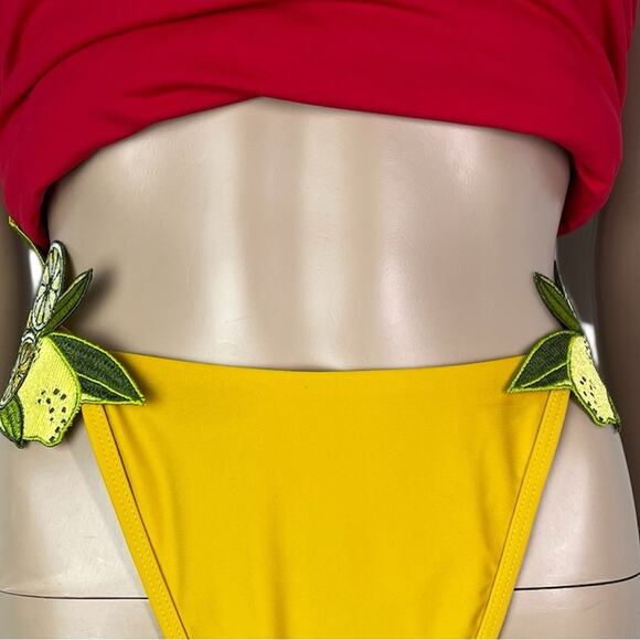 New Andrea Iyamah X Revolve Mona Embroidered Mustard Yellow Lemon Bikini Bottom - Picture 2 of 8